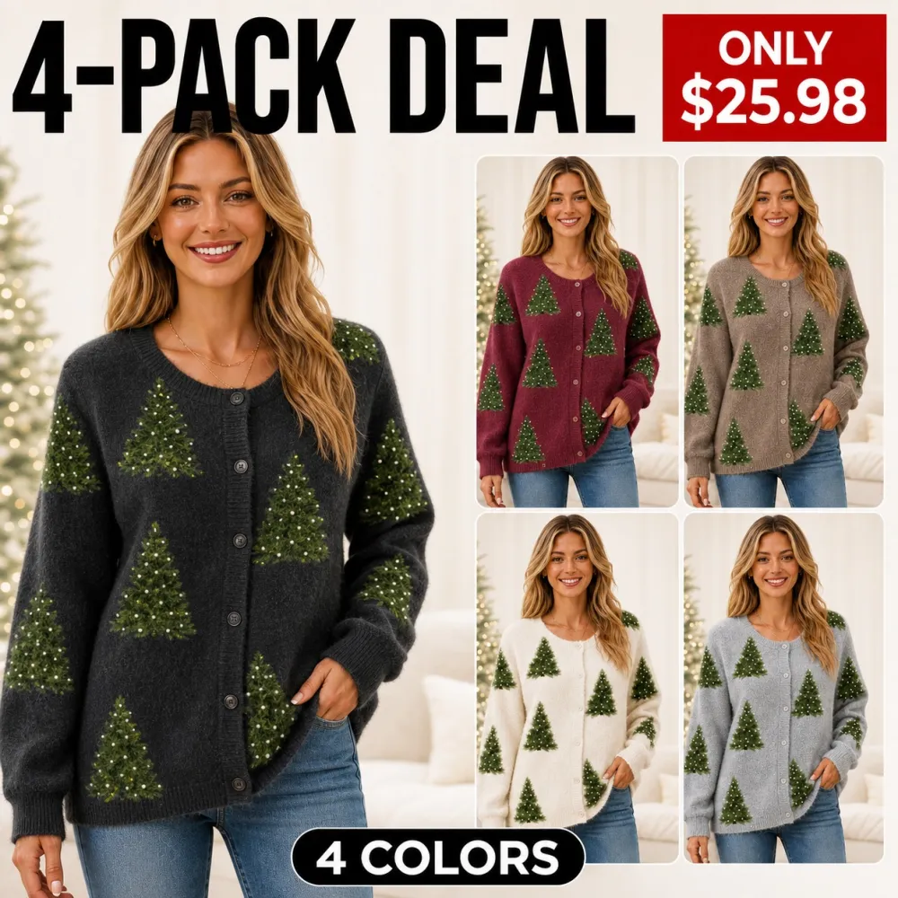 Women's Christmas Tree Knit Button-Up Cardigan