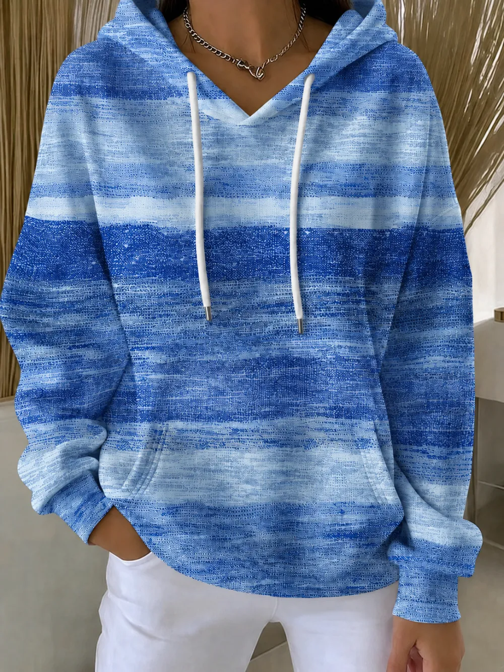 Women's Ribbon Print Long Sleeve Hooded Sweatshirt