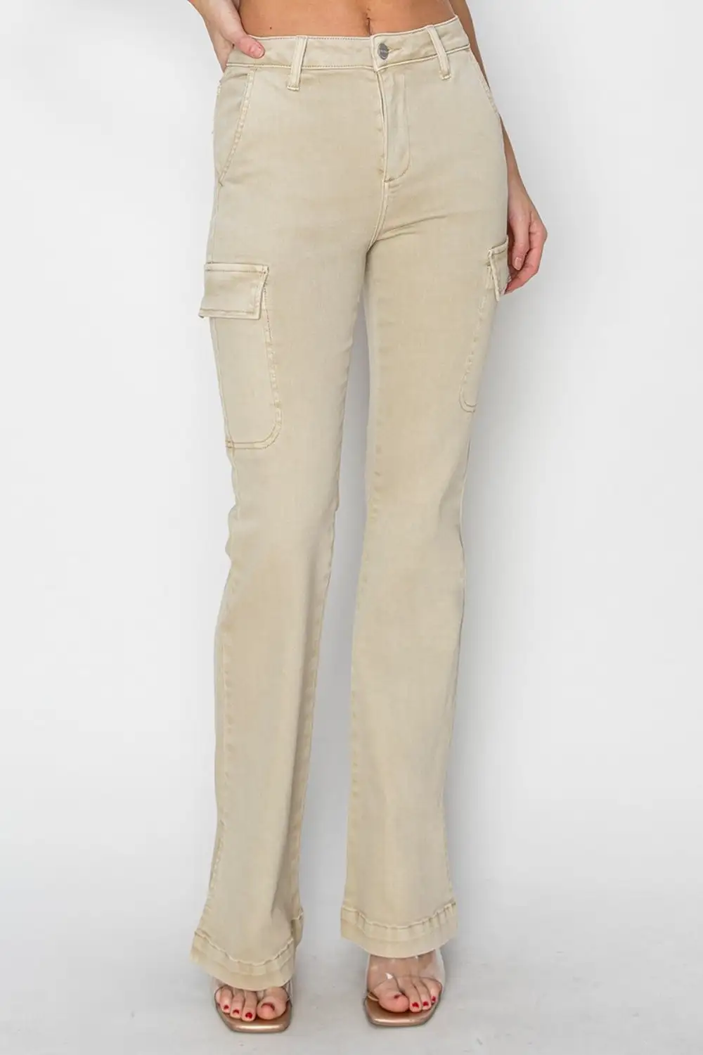 Balanced High Waist Flare Leg Slit Denim Jeans