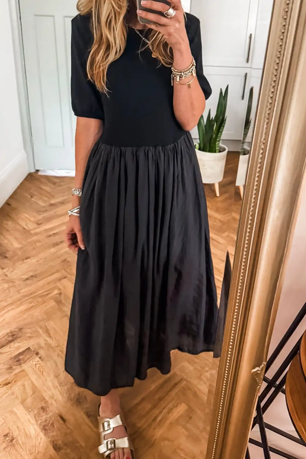 Finish Patchwork Knit Pleated Sweater Dress