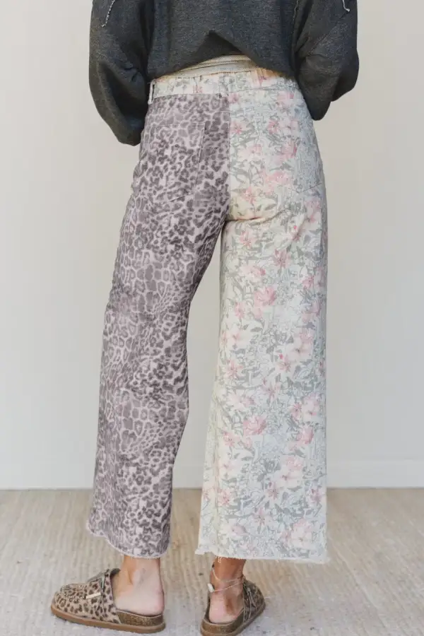 Floral Leopard Contrast Patchwork Jeans
