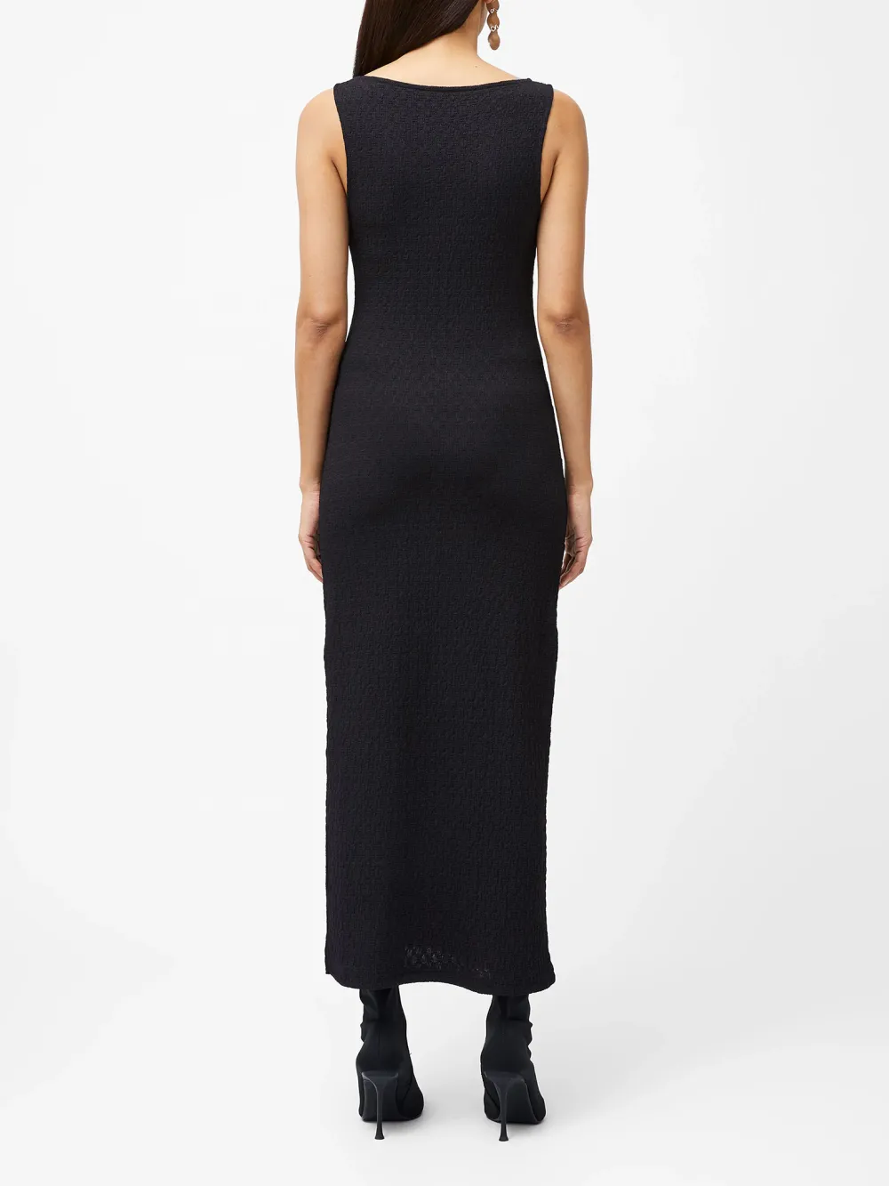 Stylish Textured Boat Neck Collarless Dress