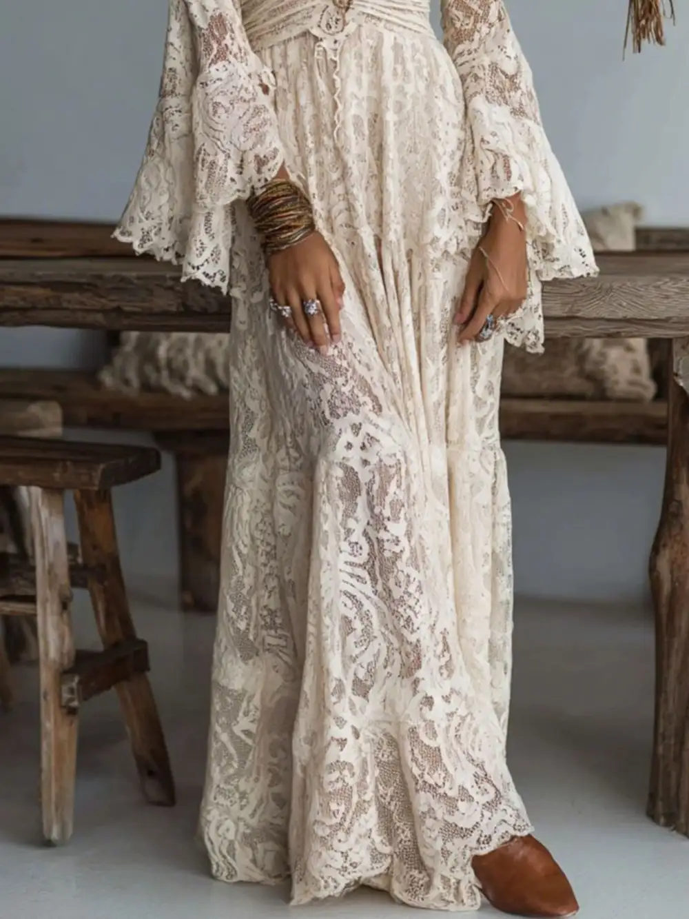 Lace V Neck Maxi Dress
