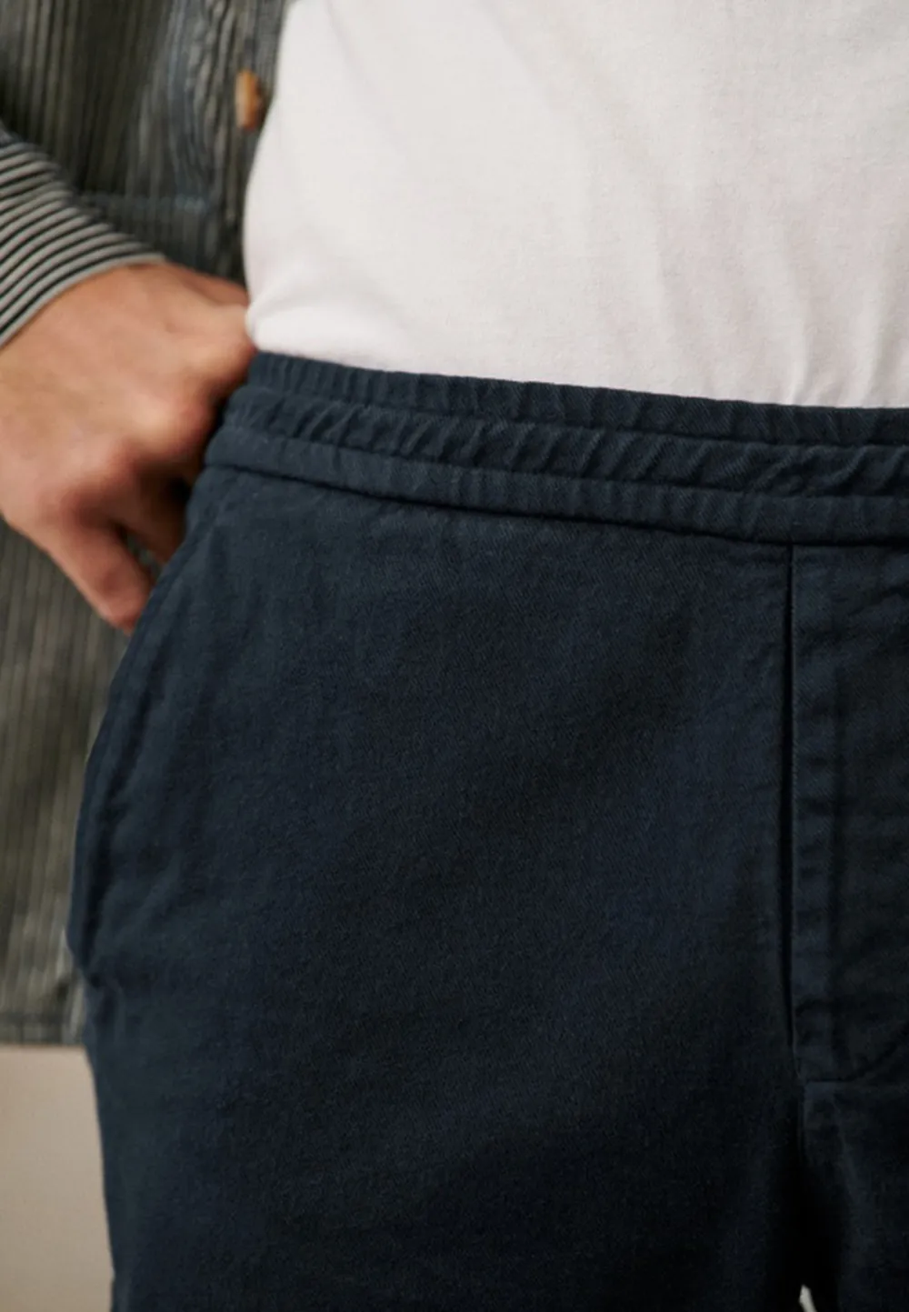 Olive Green Cotton Linen Blend Drawstring Trousers