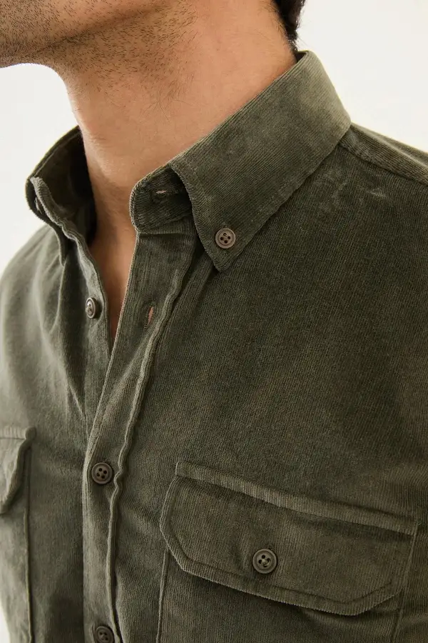 Classic Hidden Button Velvet Cotton Shirt