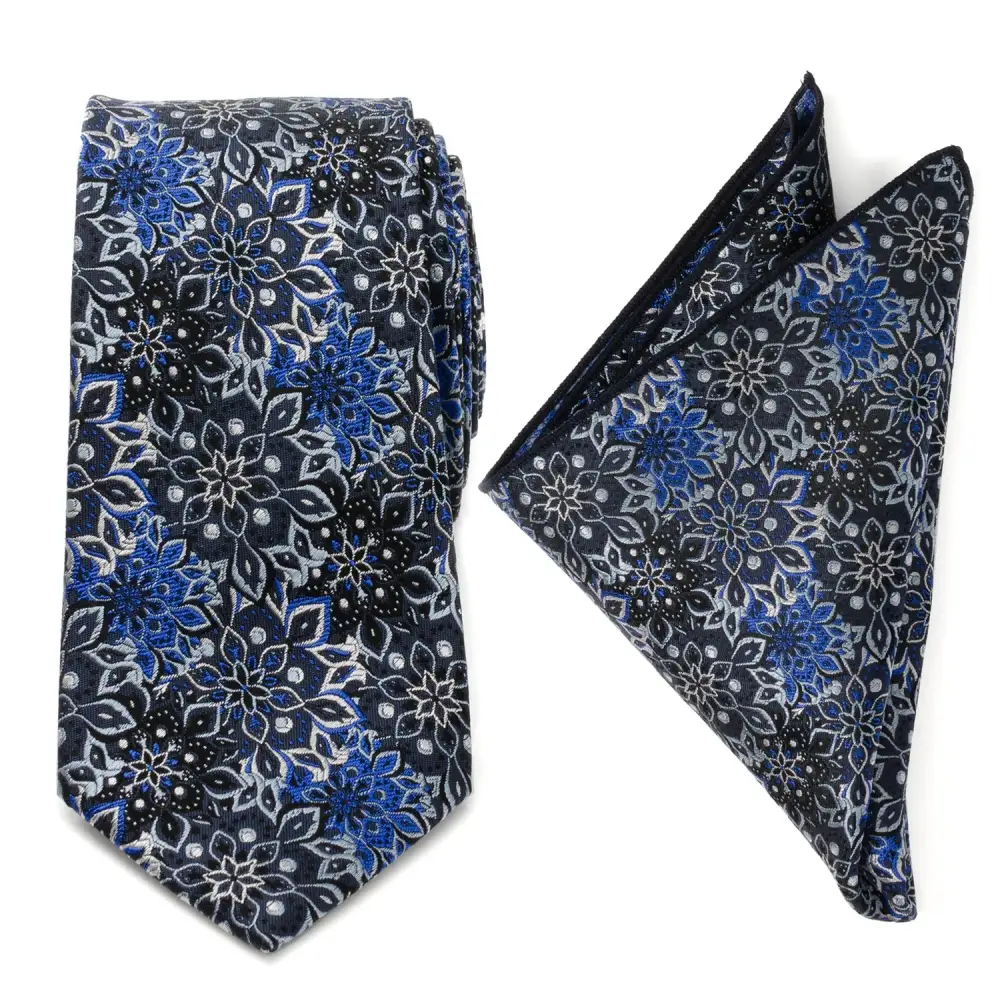 Modern Floral Men's Necktie With Pocket Square