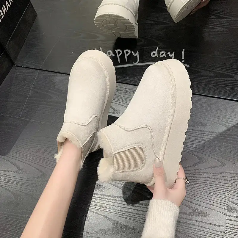 Leather Plush-Lined Warm-Lined Ankle Boots