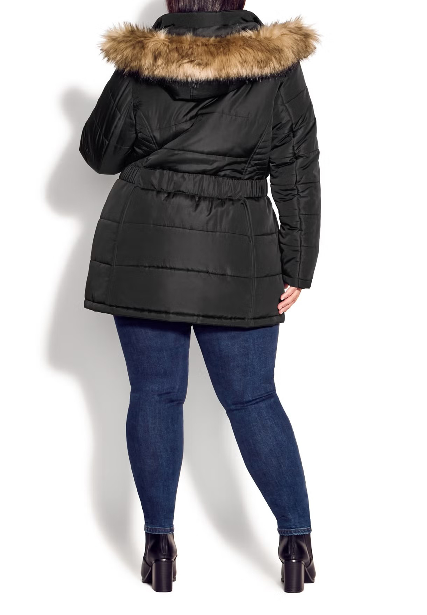 Waist Tied Fur Hat Down Jacket