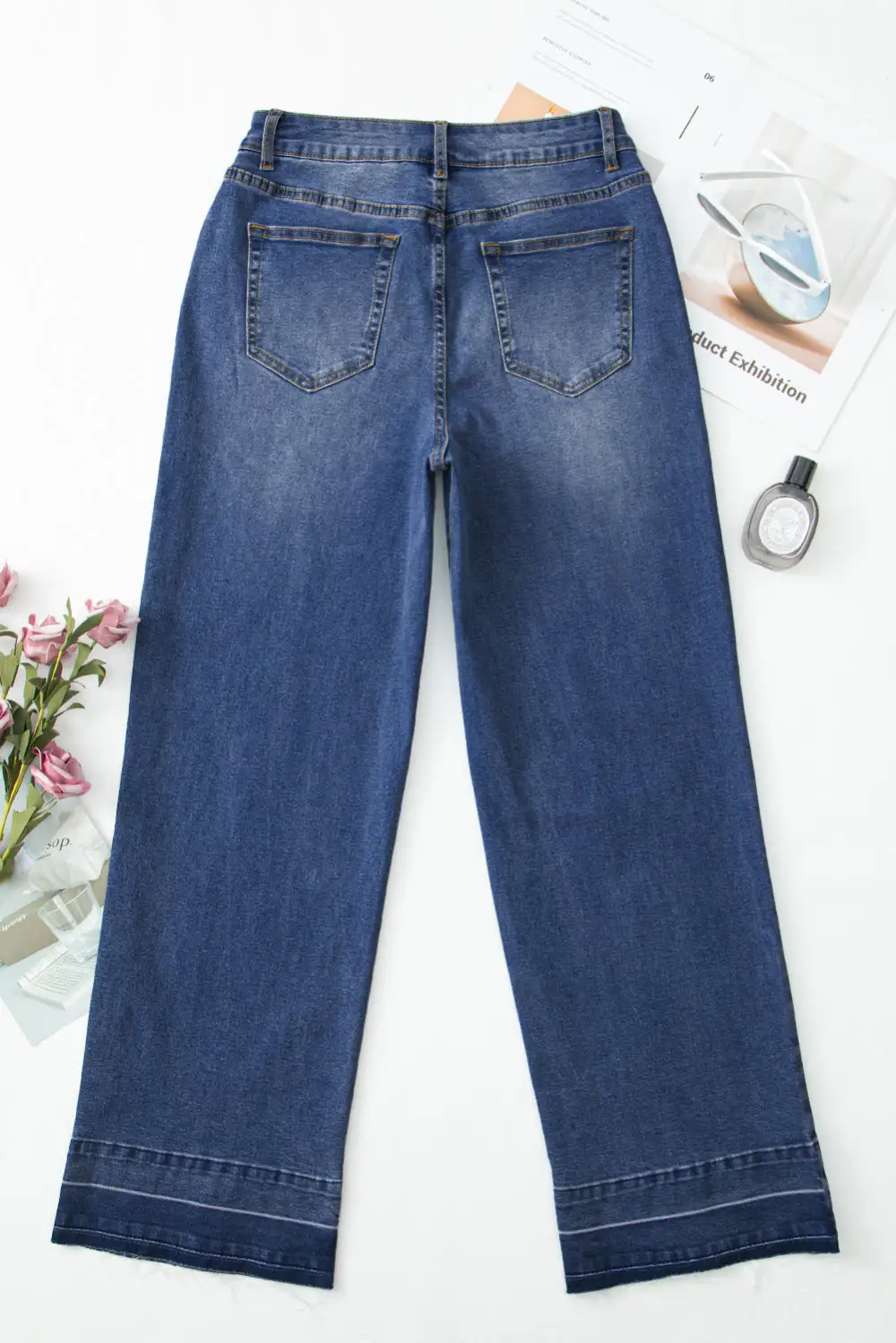 Raw Hem Unique Cuffs Straight High Rise Loose Jeans