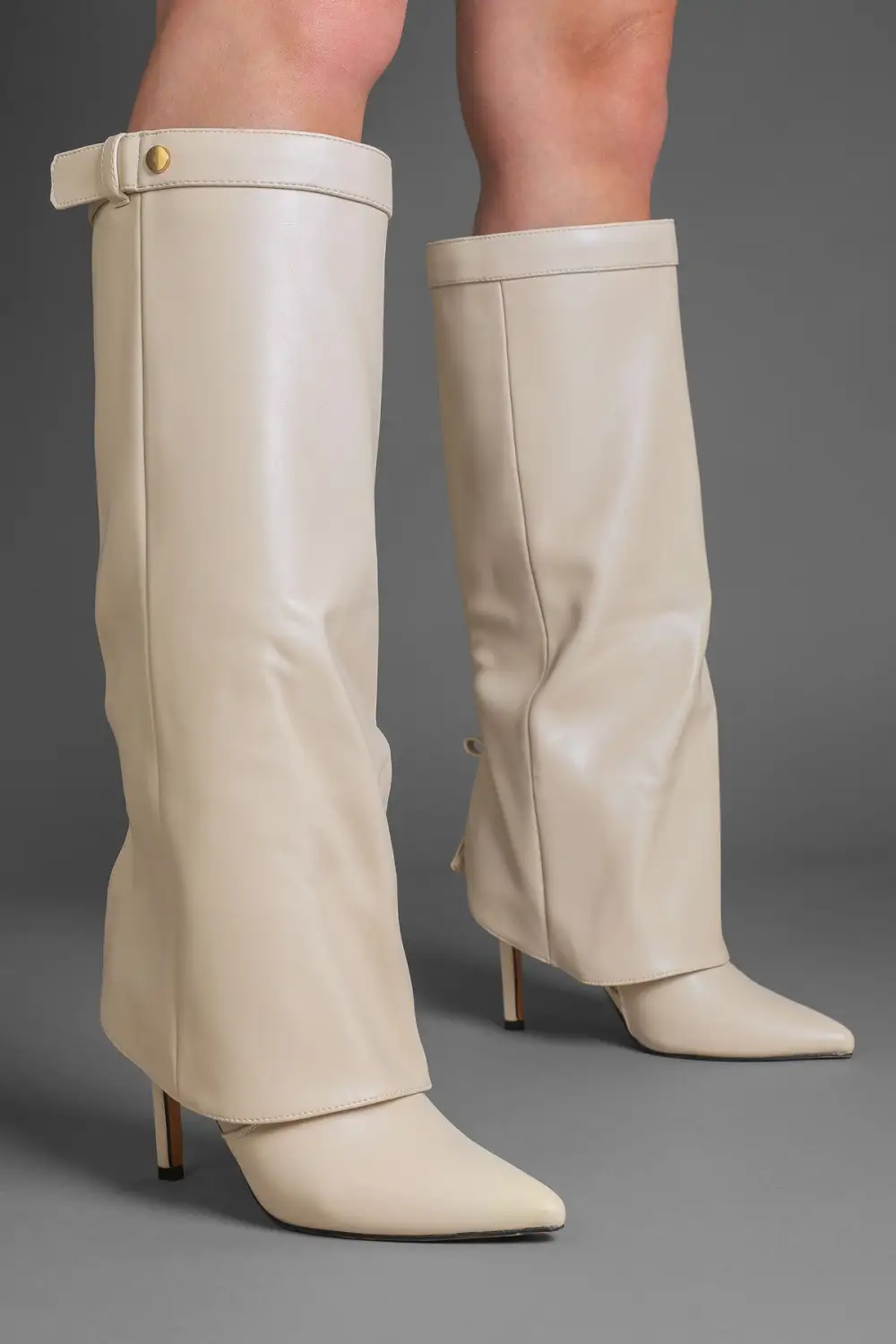 Refined Stiletto Slouch Fold-Over Pointed Toe Knee High Boots