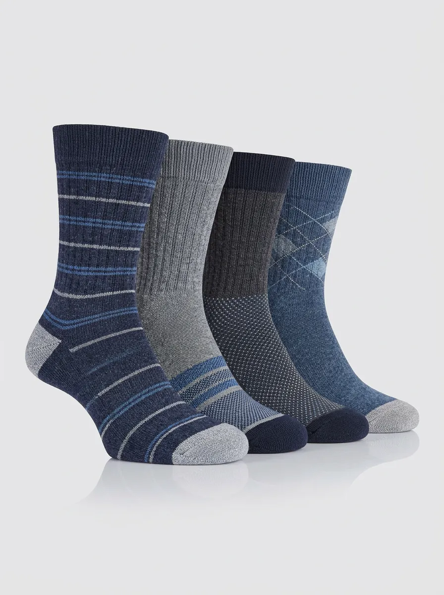Relaxed Argyle Striped Shape Men's Four Pair Socks