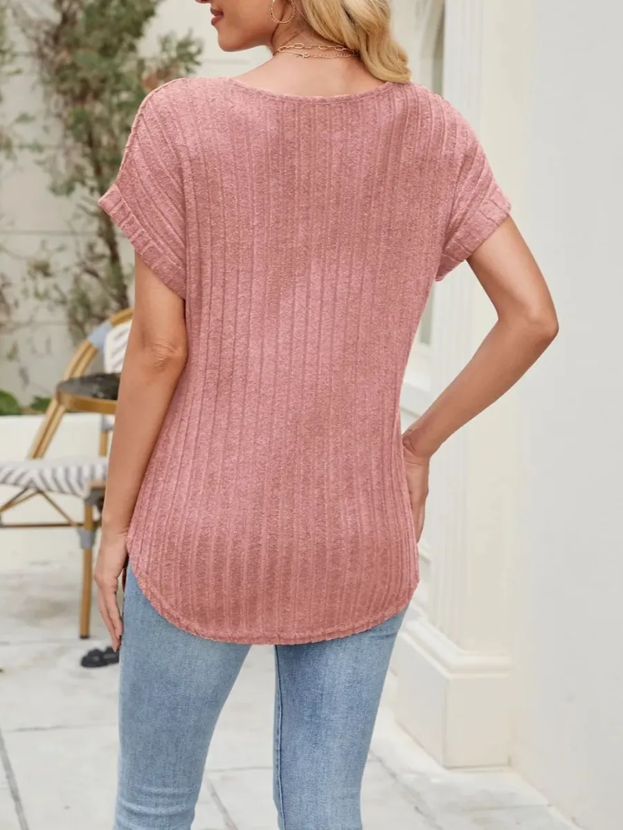 Relaxed Round-Neck Short-Sleeve Ribbed T-Shirt
