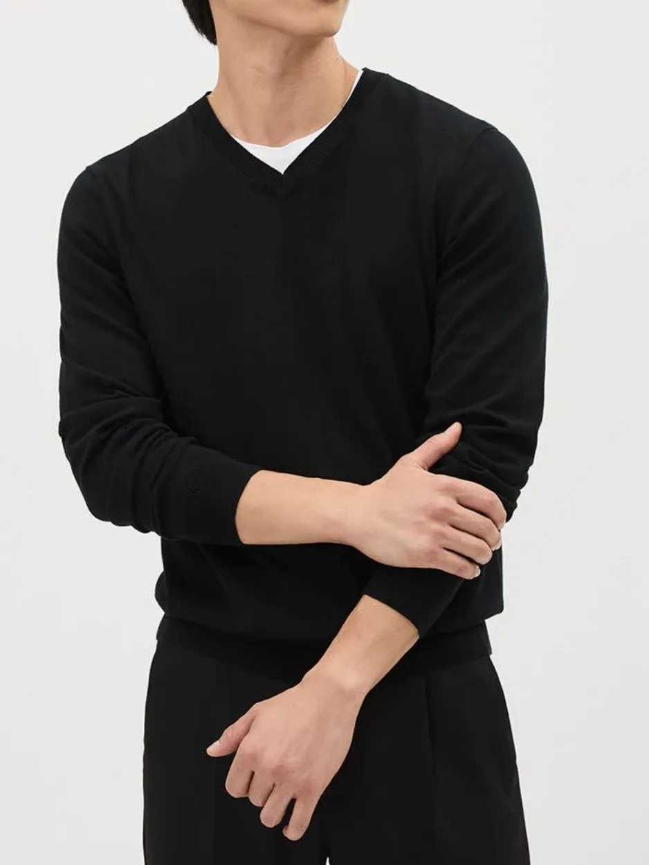 Black Long-Sleeve V-Neck Sweater