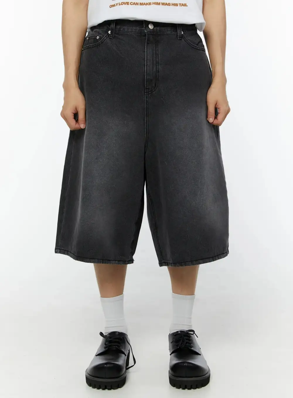 Men's Casual Washed Wide Leg Denim Shorts
