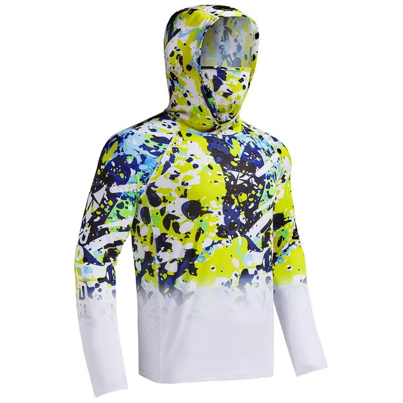 Men UPF 50+ UV Sun Hoodie Shirts with Mask Neck Gaiter  Protection Raglan Long Sleeve Lightweight Quick Dry Moisture Wicking Breathable Cooling Athletic Activewear