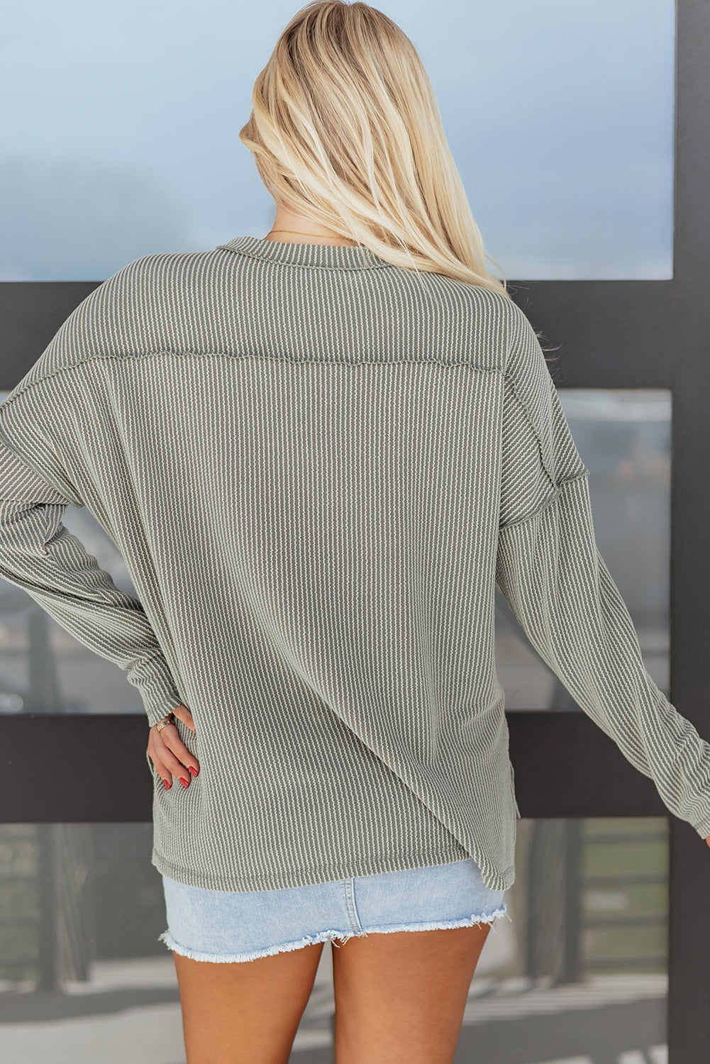 Women's Ribbed Long Sleeve Loose Fit Top