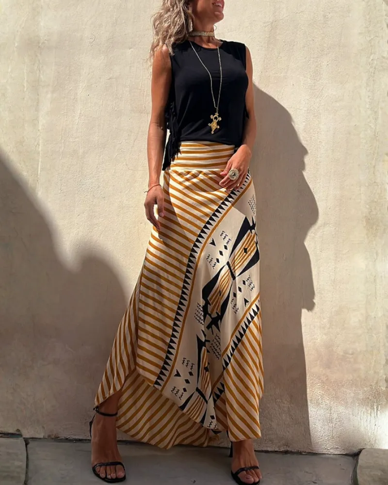 Easy Fit Striped Long Skirt