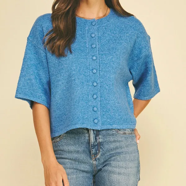 Textured Short Sleeve Sweater Top