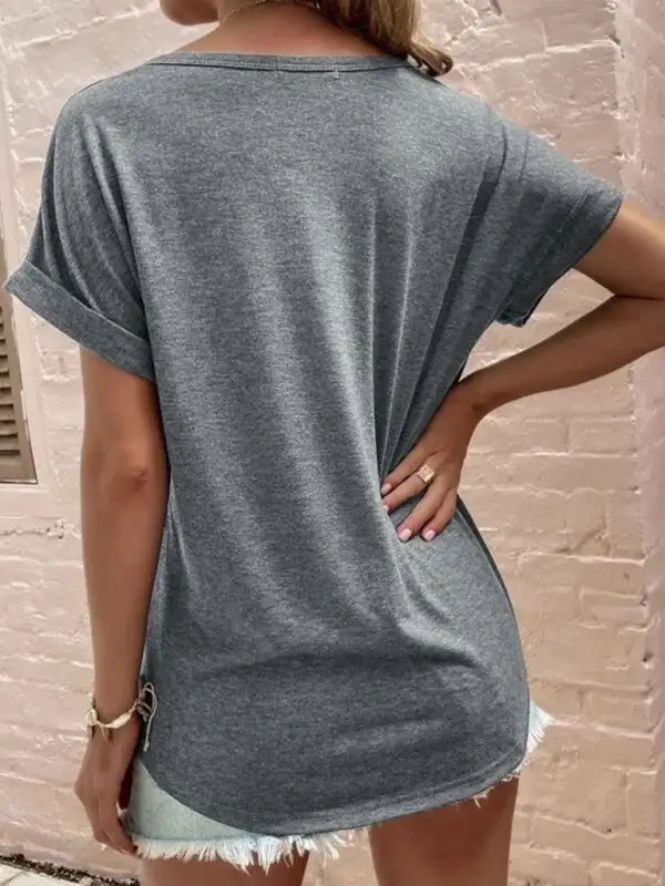 Notched-Neck Short-Sleeve Knit Relaxed T-Shirt