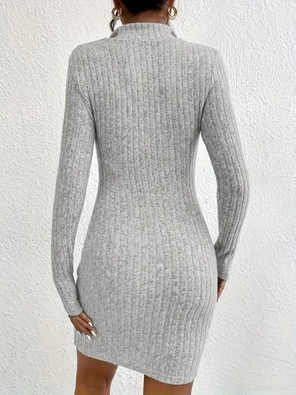 Ribbed Knit Zip Front Mini Dress