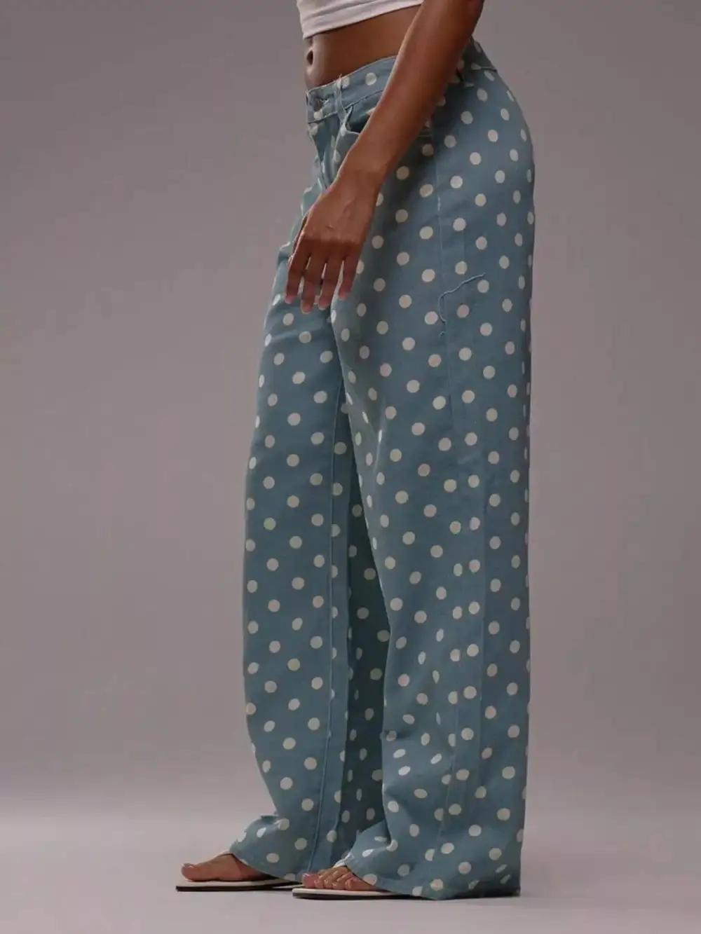 Ruffled Wide Leg Denim Jeans