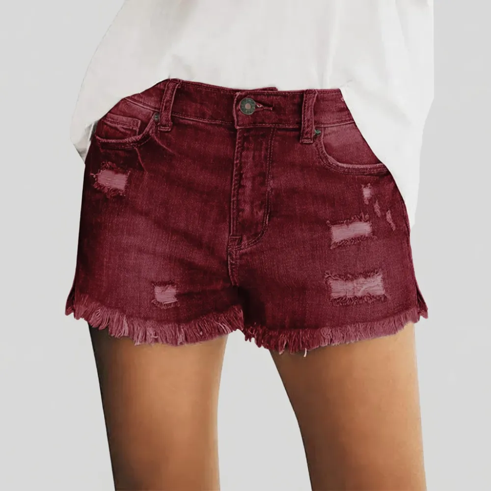 Women's Casual Mid Rise Denim Shorts Stretch Ripped Raw Hem Jean Shorts