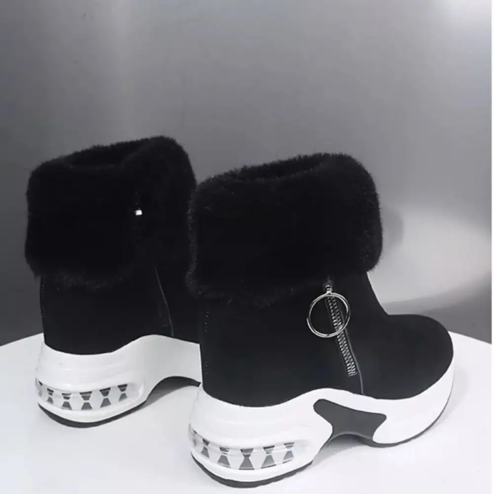 Fuzzy Side Zipper Platform Ankle Boots