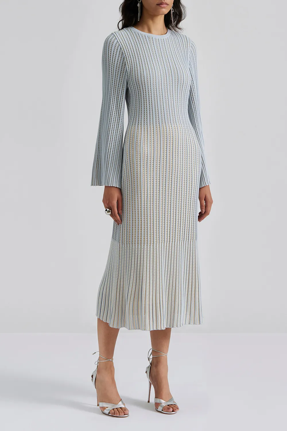 Ribbed Knit Flared Midi Dress