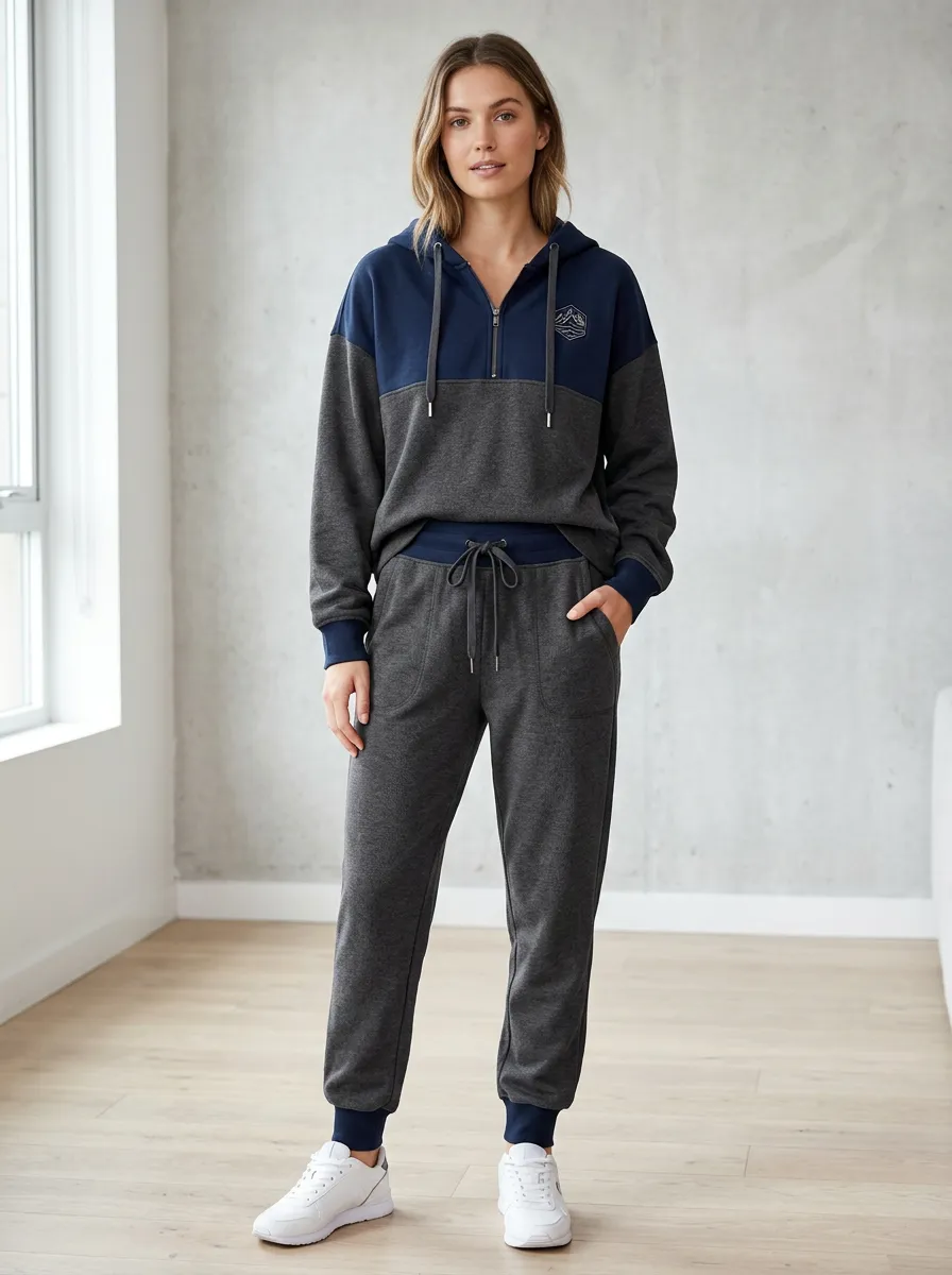 Women's Outdoor Adventure Mountain Printed Colorblock Hoodie Jogger Set