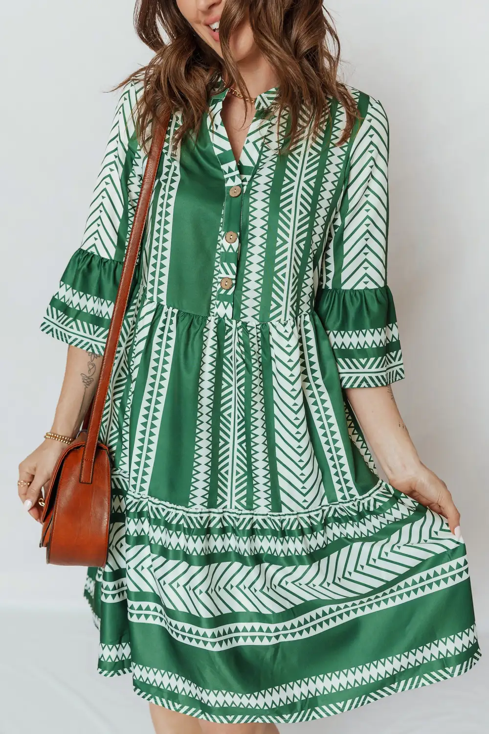 Printed Half Button Dress Casual