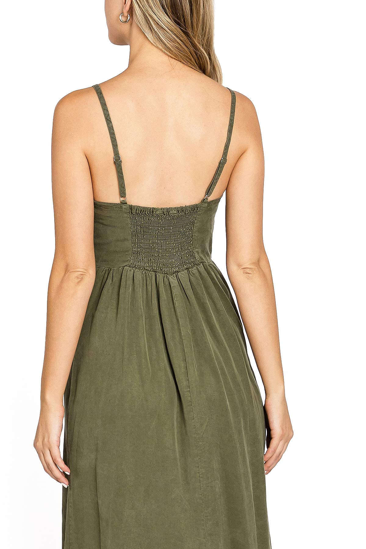 Light Blue Button - Front Spaghetti - Strap Dress