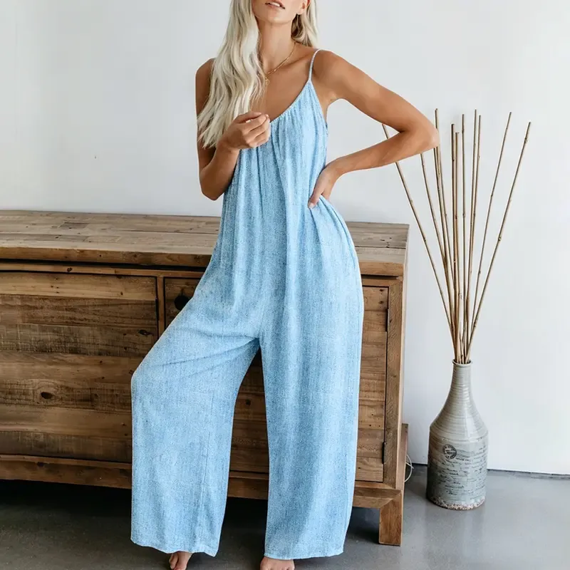 Plus-Size Fashion — Wide-Leg Suspender Jumpsuit