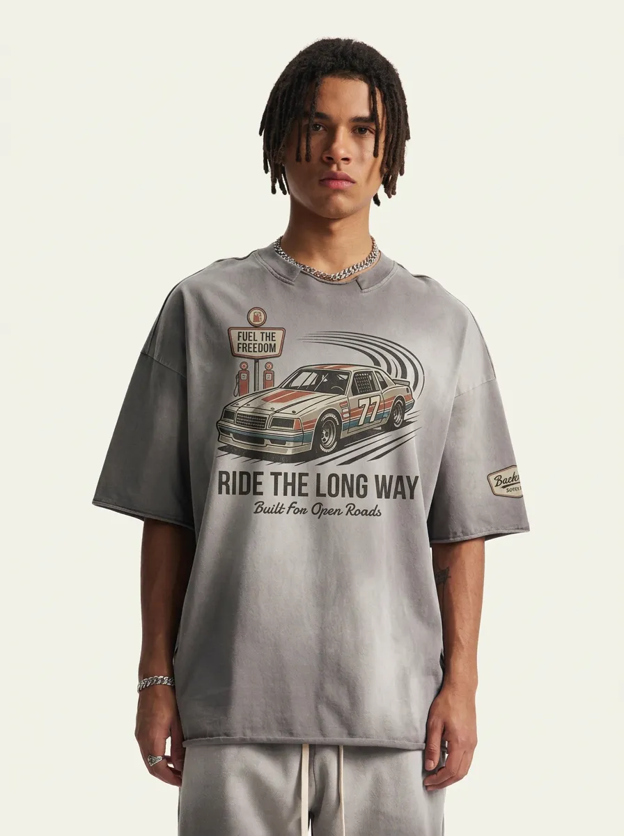 Men's Vintage Car Racing Fuel Freedom Printed T-shirt