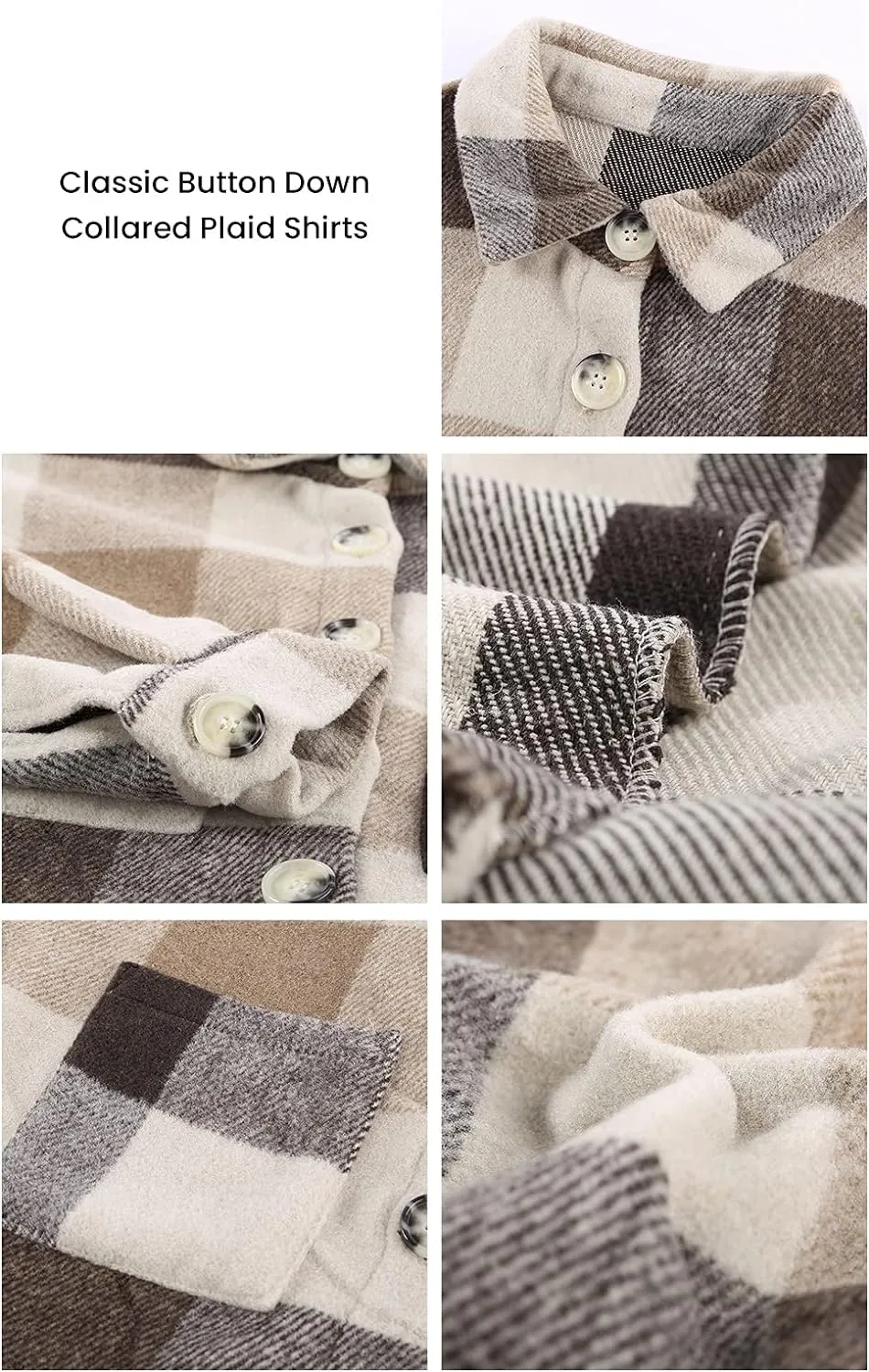 Women's 2023 Fall Clothes Plaid Shacket Jacket Long Sleeve Button Down Flannel Shirts Fashion Blouse