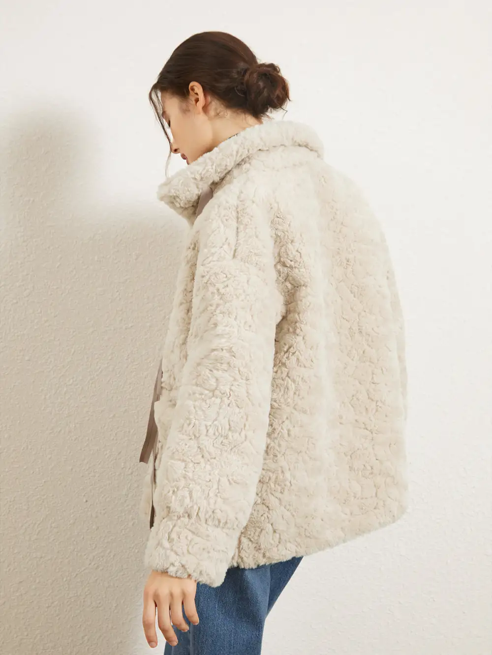 Faux Fur Solid Button Up Jacket