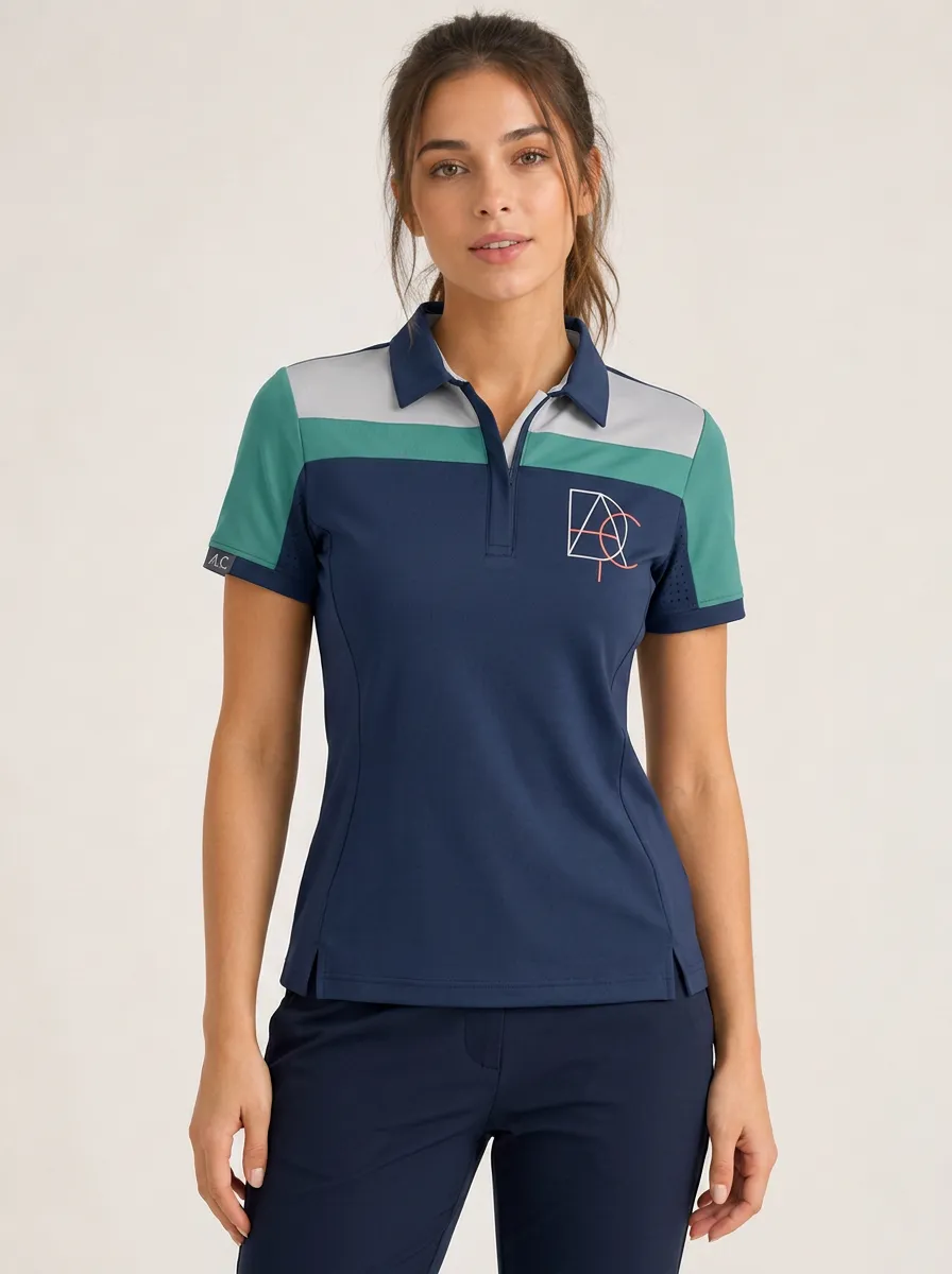 Women's Golf Sport AC Logo Colorblock Printed Polo Shirt
