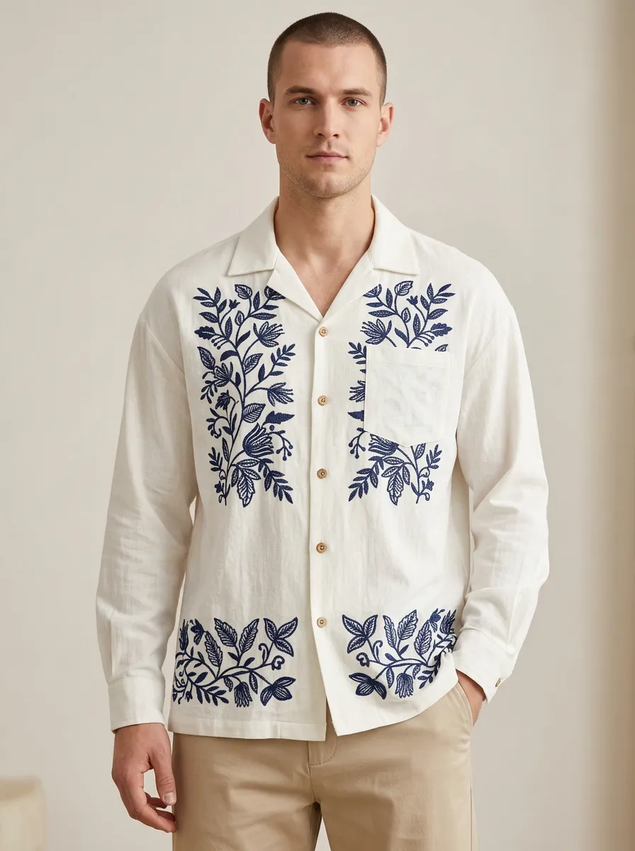 Men's Contemporary Botanical Printed Long Sleeve Shirt