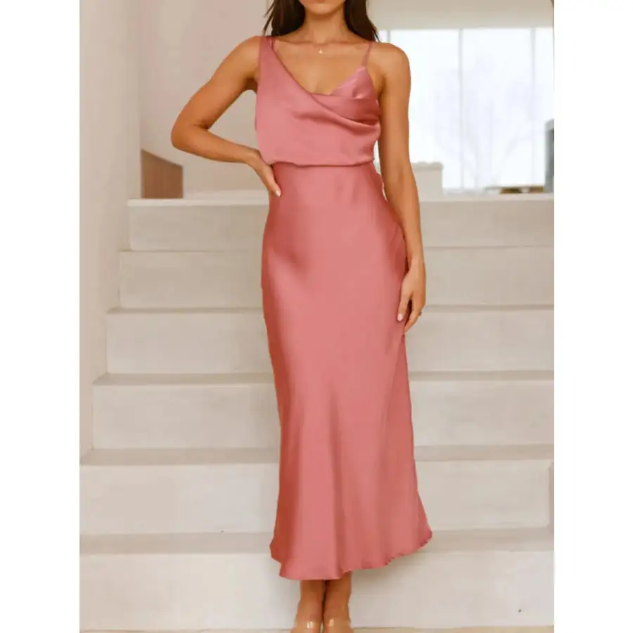 Satin Asymmetrical Midi Dress