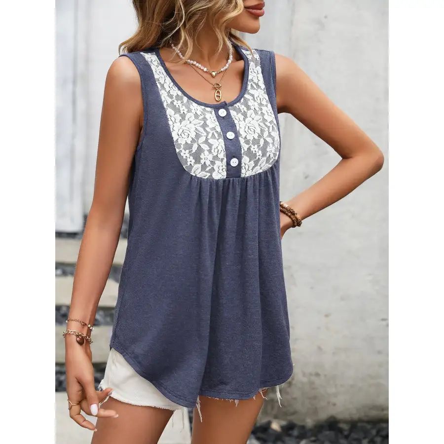 Scoop-Neck Lace-Detail Tank Top
