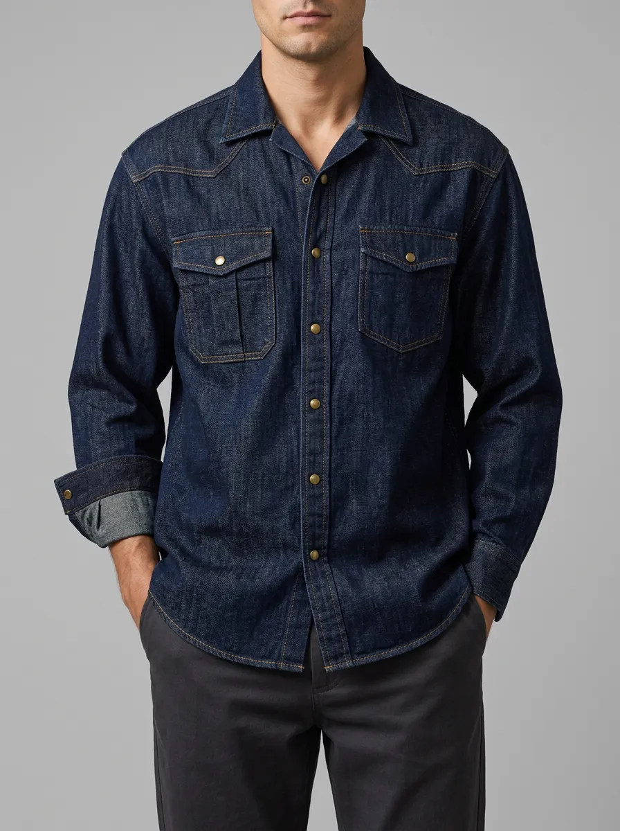 Classic Denim Snap-Front Shirt for Casual Layering