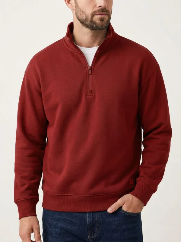 Men's Weekend Minimalist Textured Embroidered Emblem Quarter-Zip Sweatshirt