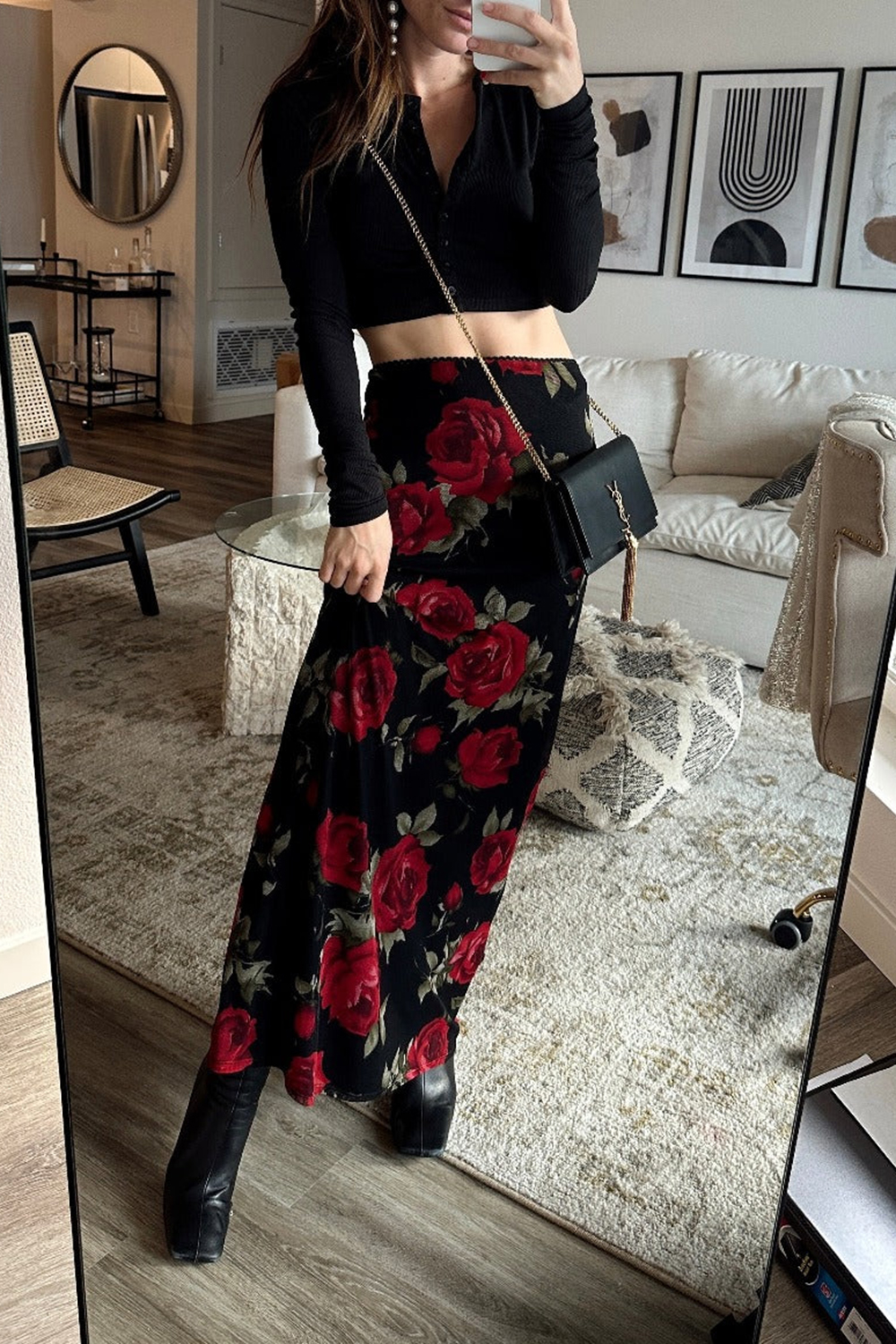 Red Rose Mesh Maxi Skirt