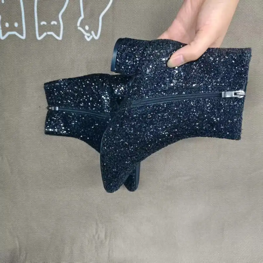 Sequin Block Heels Boots