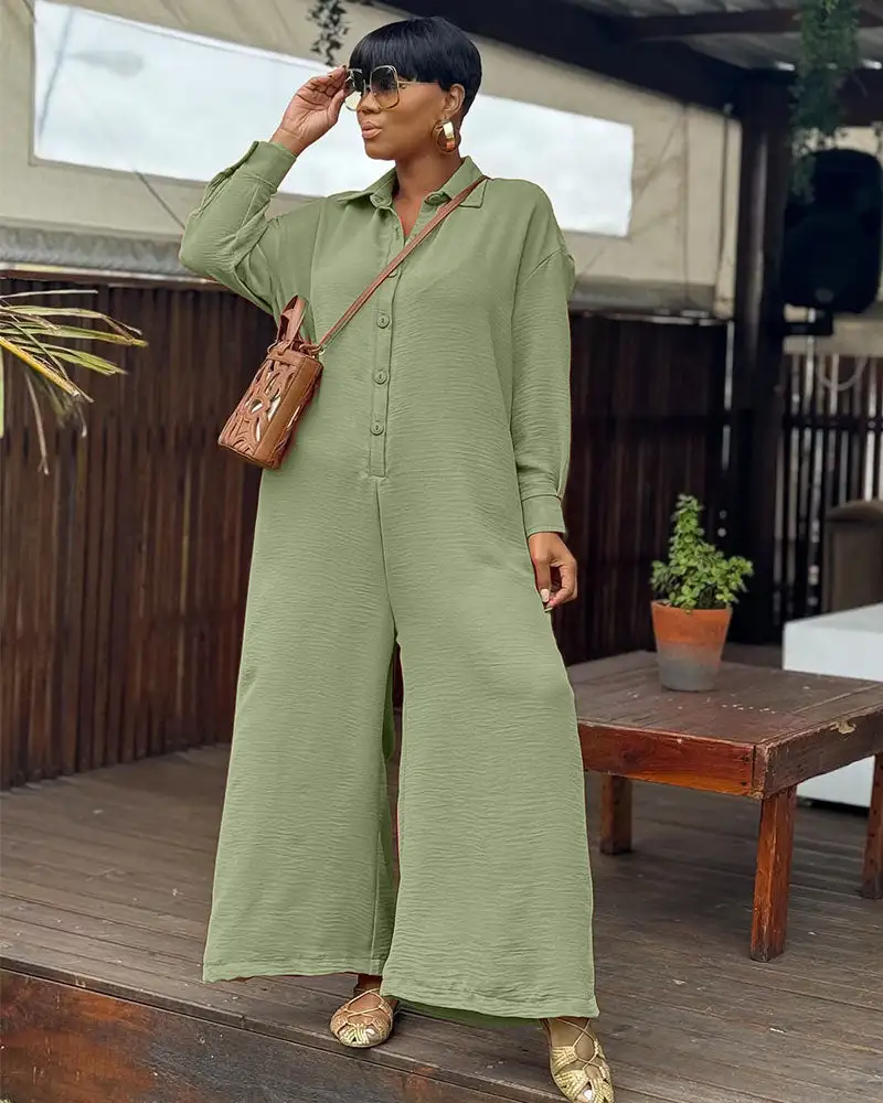 Wide Leg Linen Collared Jumpsuit