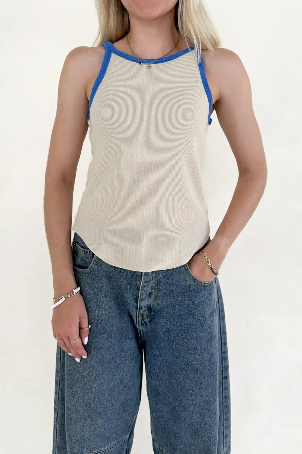 Tailored Soft Blocked Pattern Tank Top