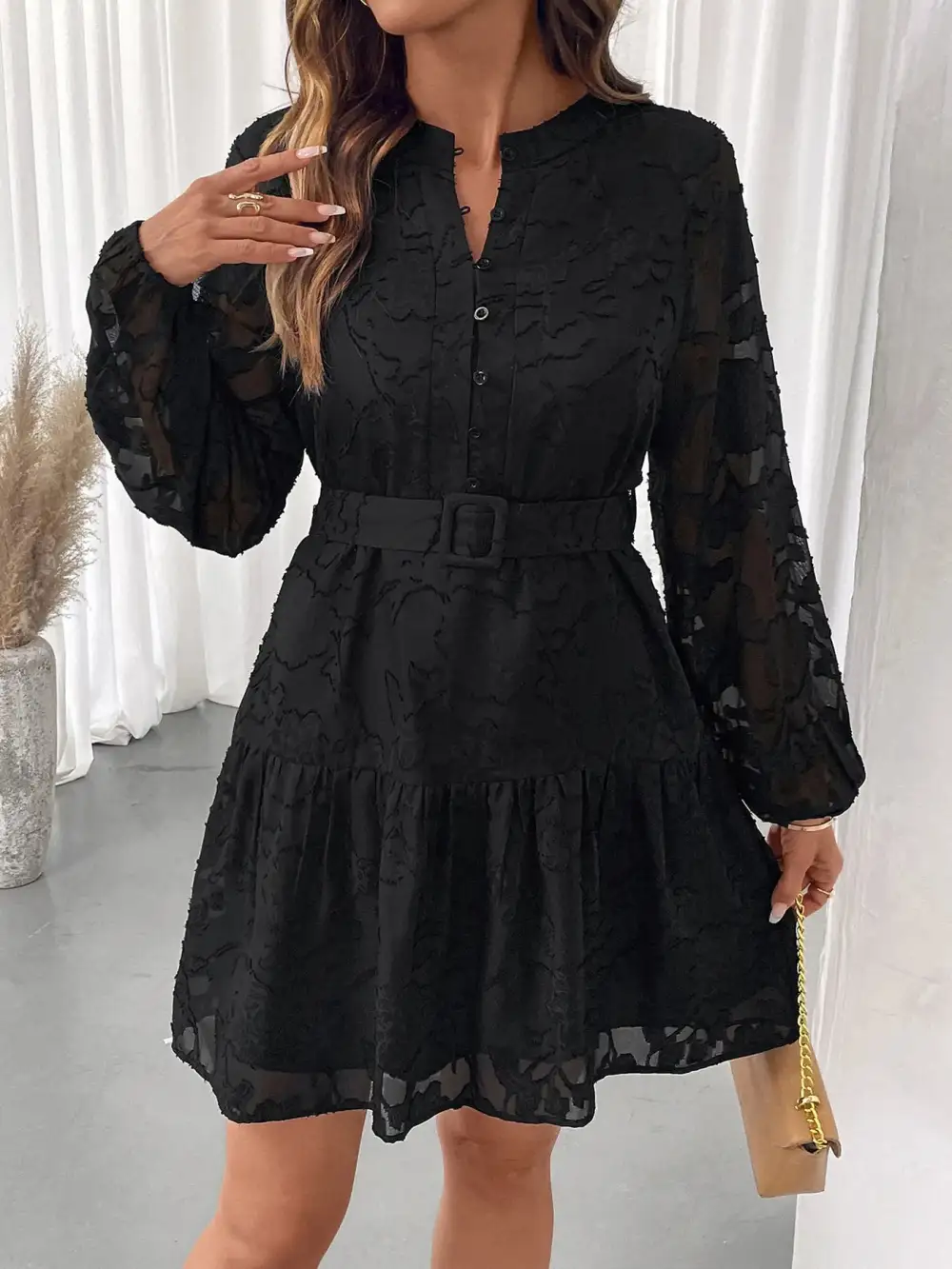 Smooth Finish Button Front Mini Dress