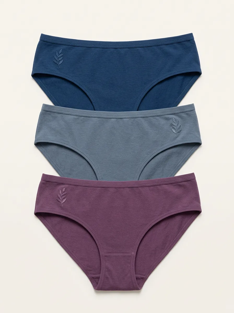 Women's Mid-Rise Reinforced-Stitch Side Leaf Embroidered Briefs Three Pack