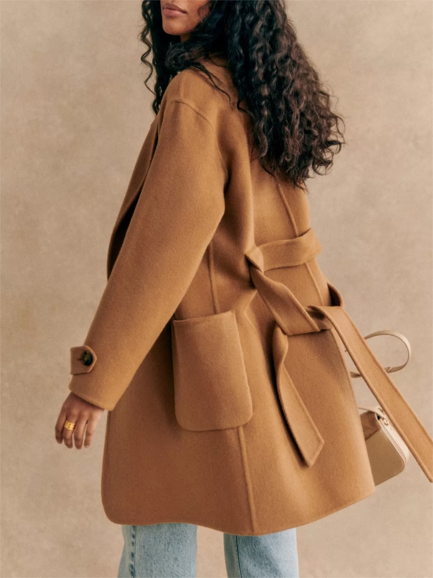 Camel Belted Wrap Coat