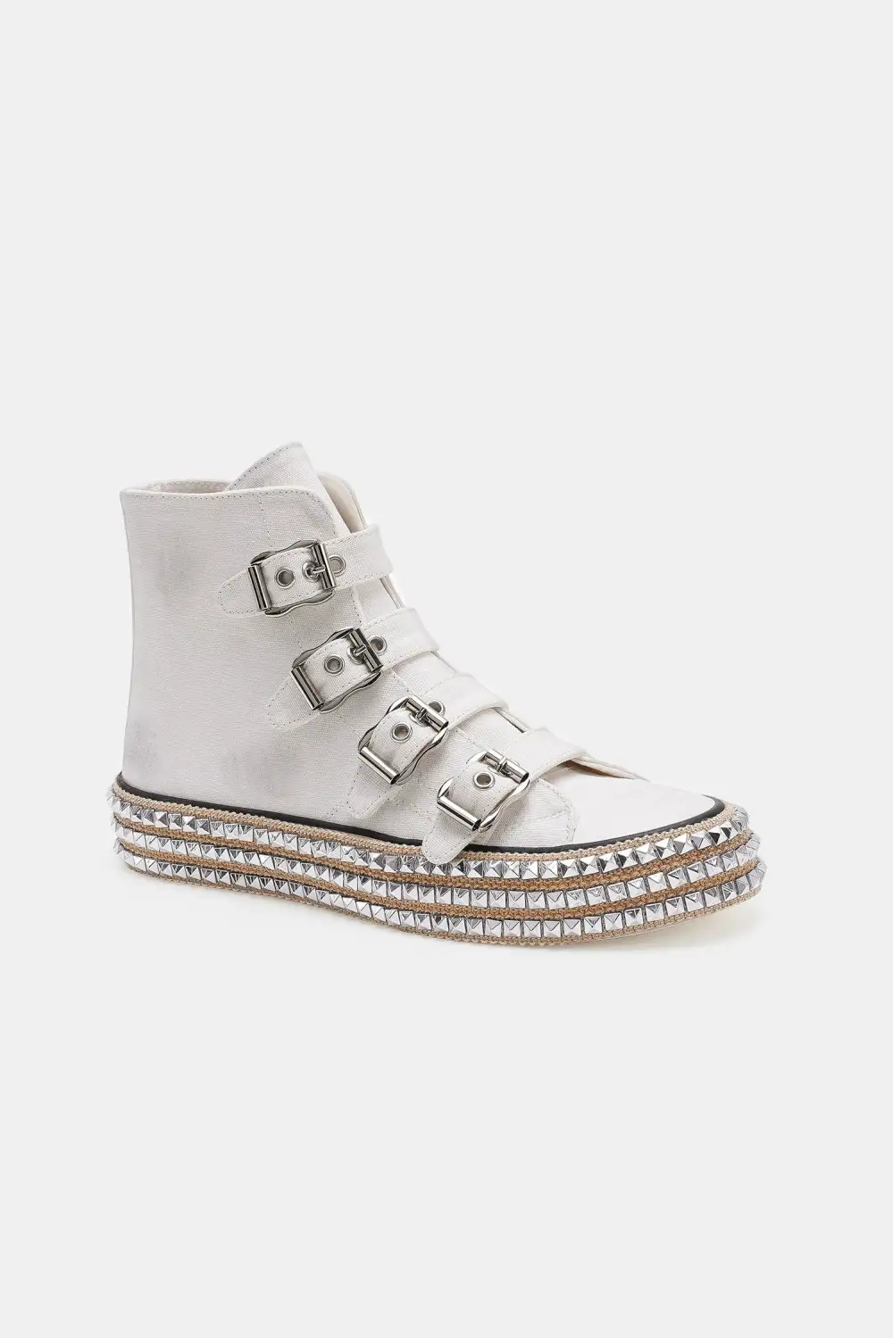 Fashion Multi-Buckle Straps Studded Platform Flat Shoes
