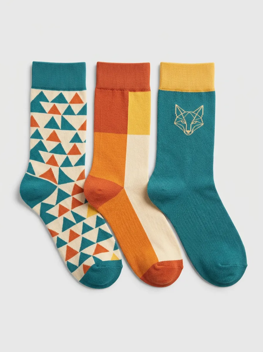 Everyday Fox Geometric Women's Three-Pair Crew Socks